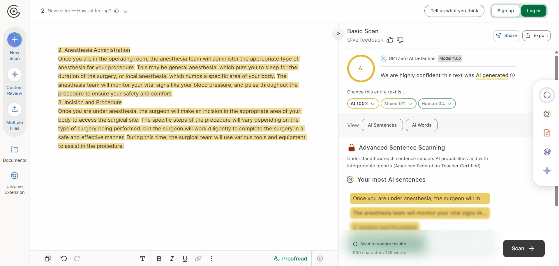 GPTZero example