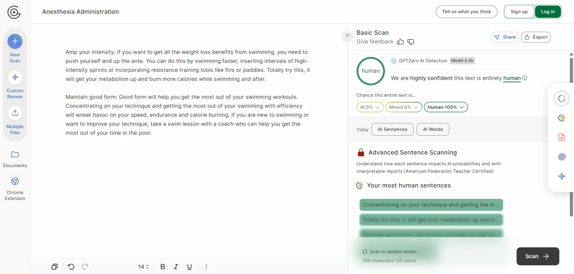 GPTZero result screenshot for BypassGPT rewrite sample 2