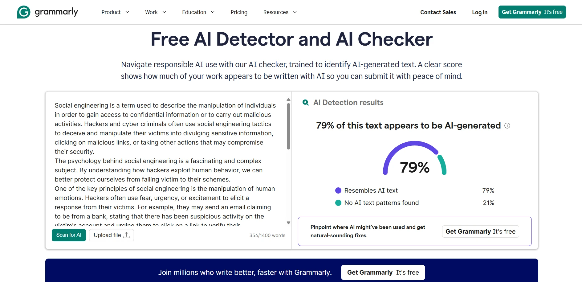 Grammarly AI detector result example 4