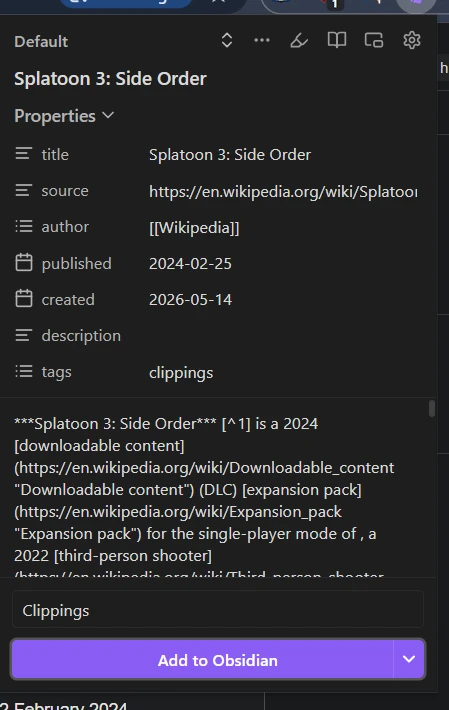 Obsidian Web Clipper Extension