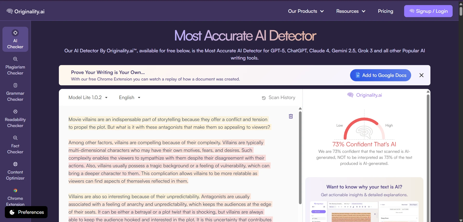 Originality.ai strongly flagging a chaos theory sample as AI