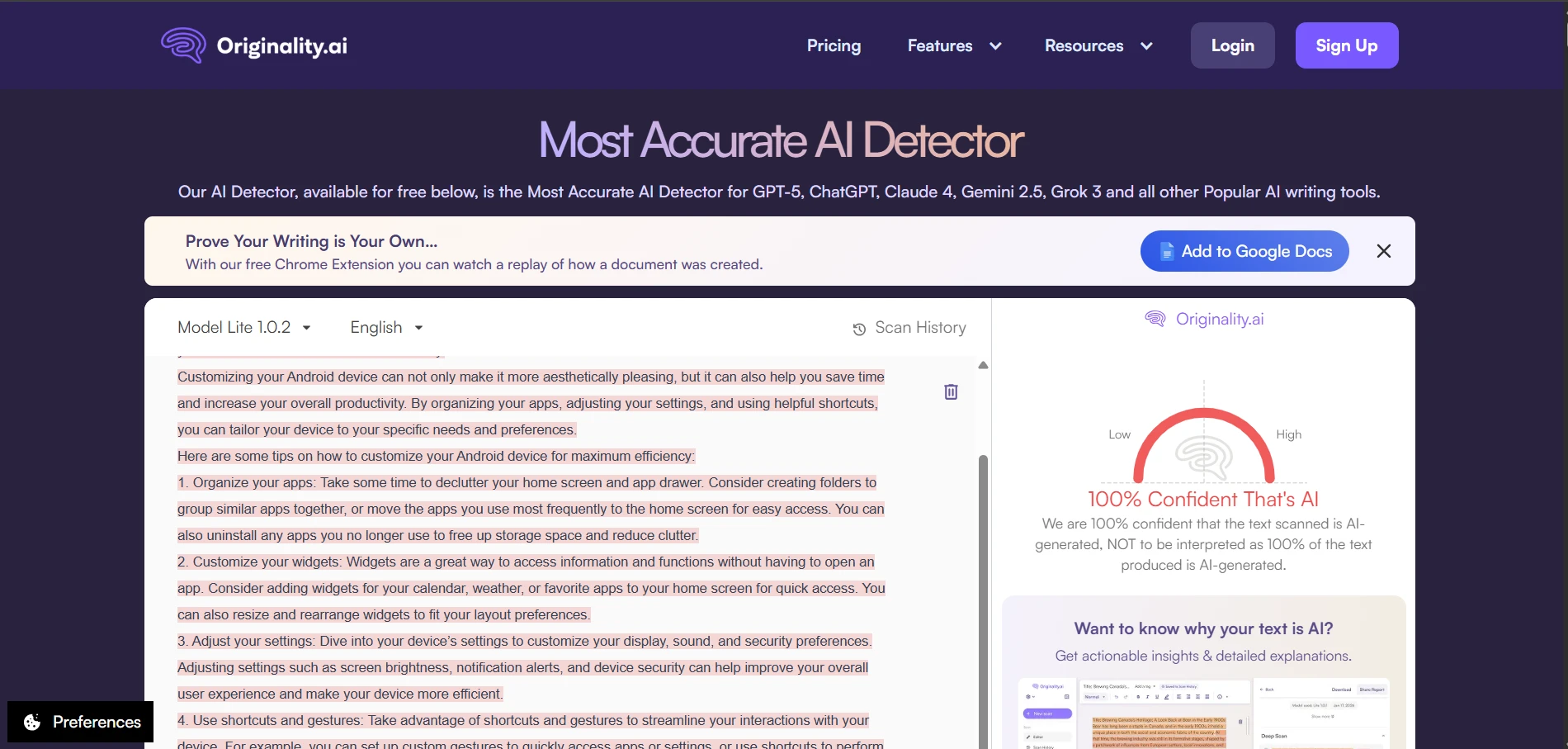 Originality.ai final score overview
