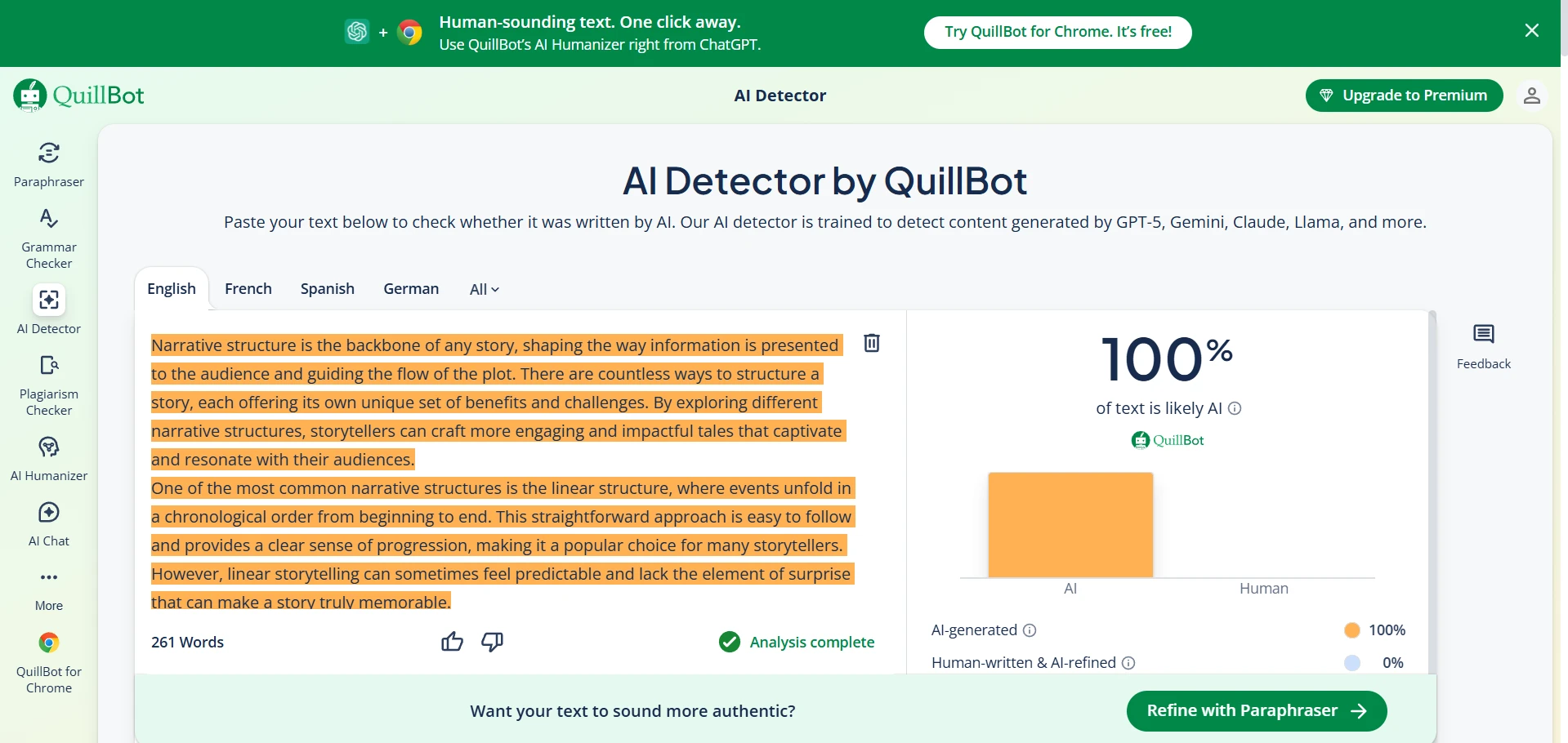 Quillbot AI detector result screenshot 2