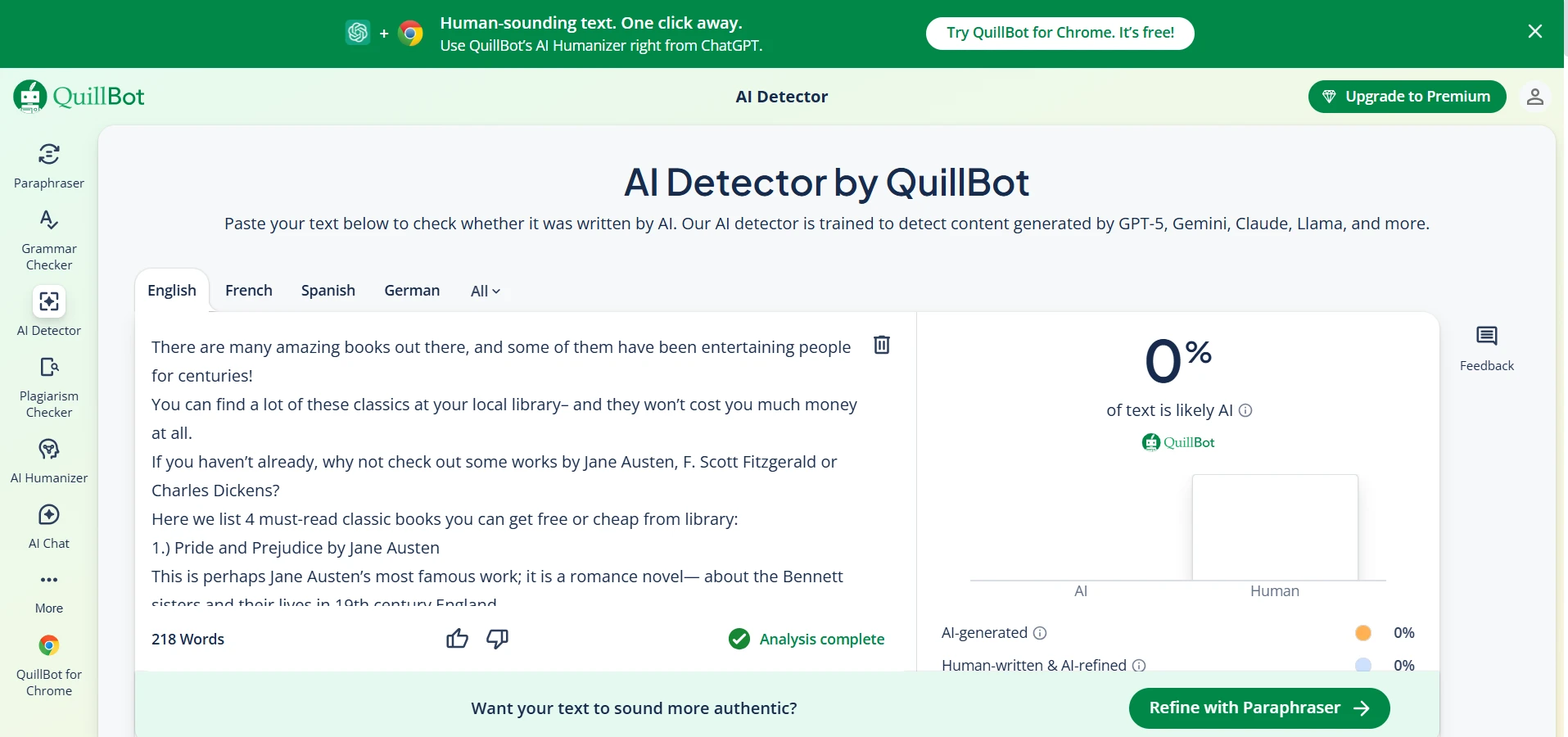 Quillbot AI detector result screenshot 3
