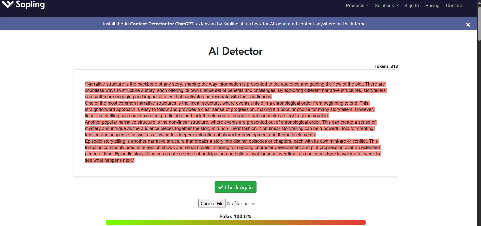 Sapling.ai flagging text with false positive indicators