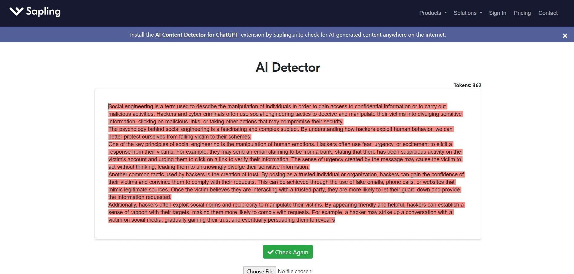 Sapling.ai final analysis panel