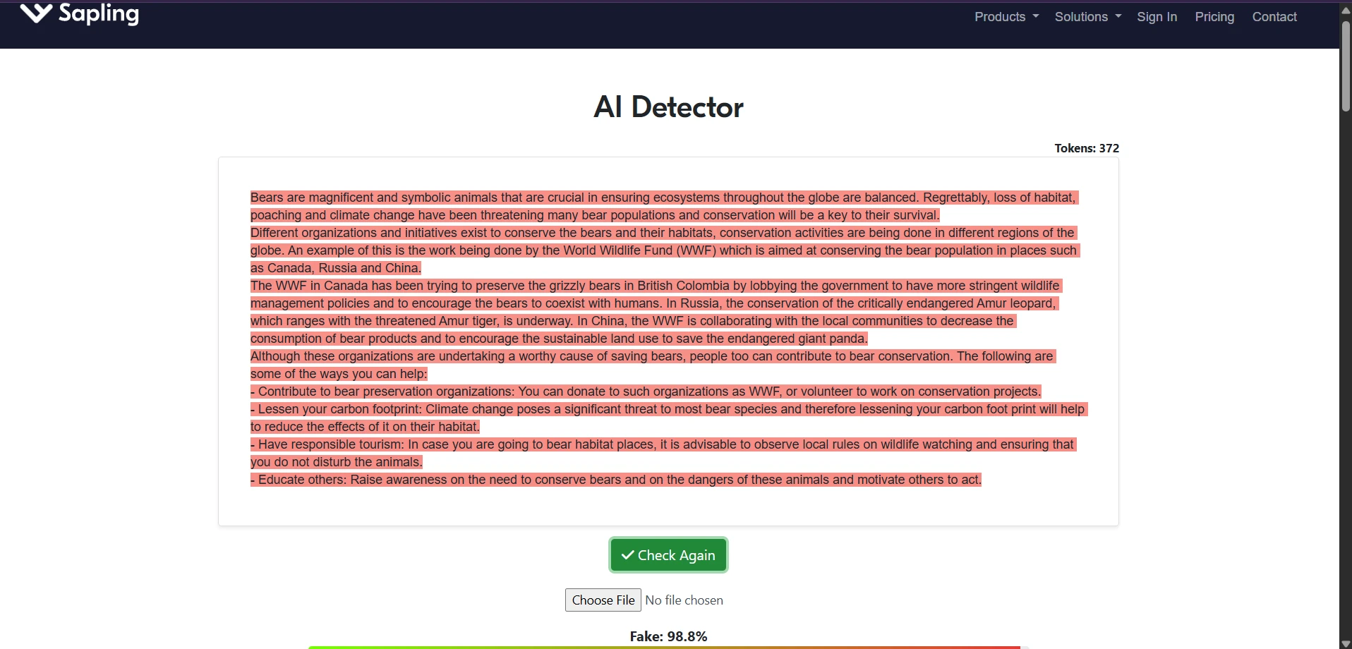 Sapling AI detection result sample 3