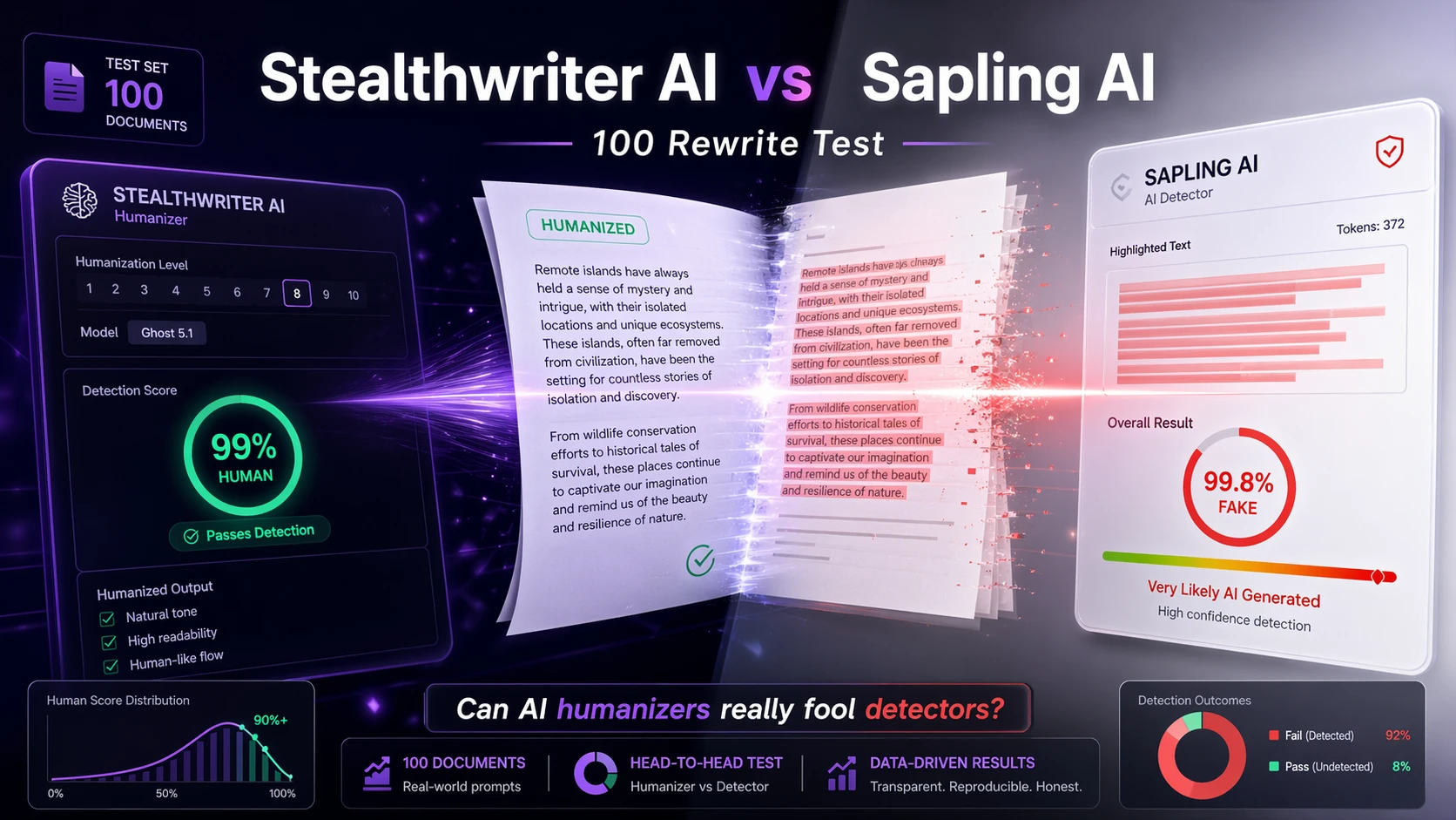 [STUDY] StealthWriter vs Sapling AI: Can 100 Humanized Rewrites Slip Through?