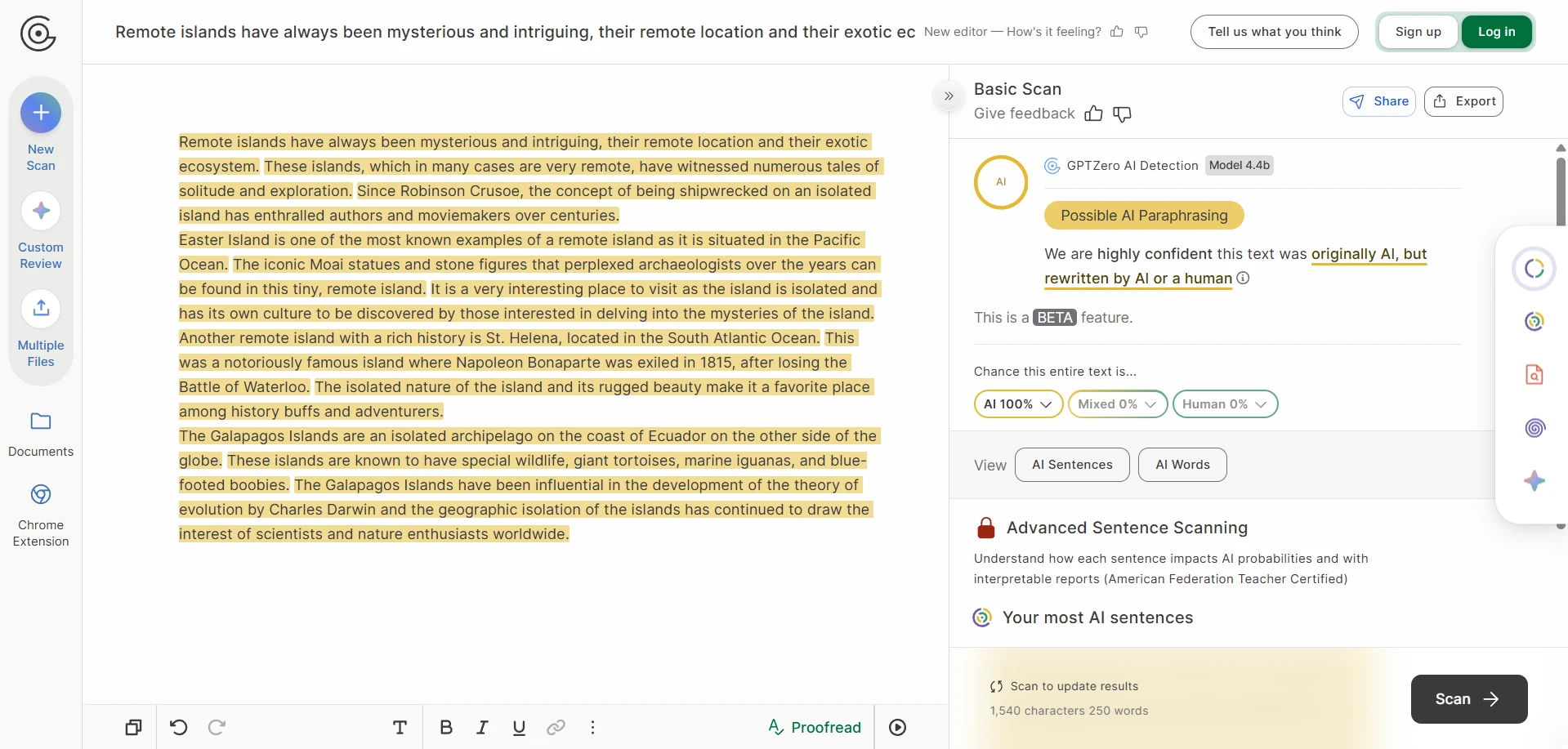 GPTZero scan for remote islands rewrite