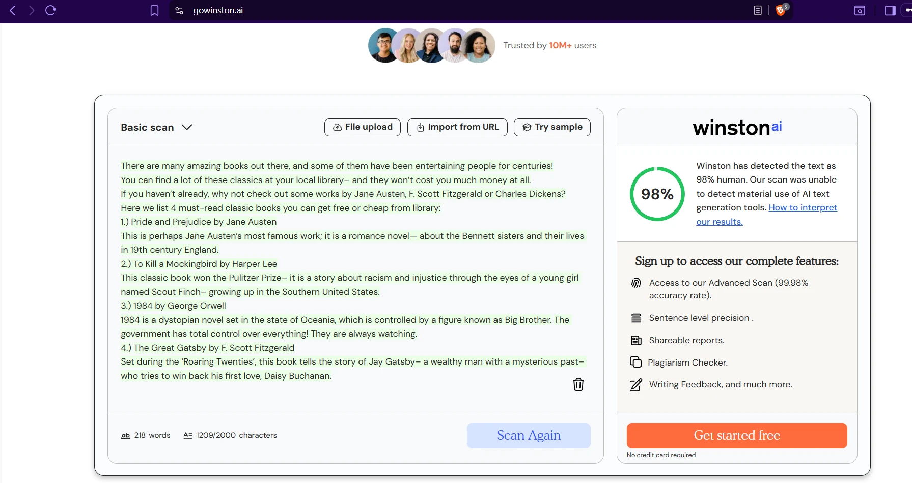Winston AI on another AI sample