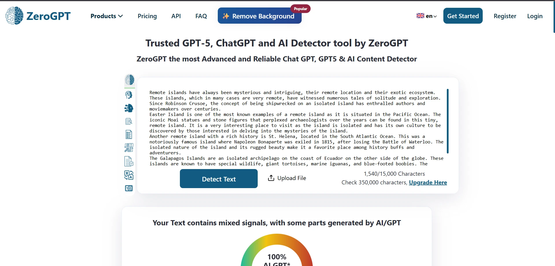 ZeroGPT result showing 100 percent AI