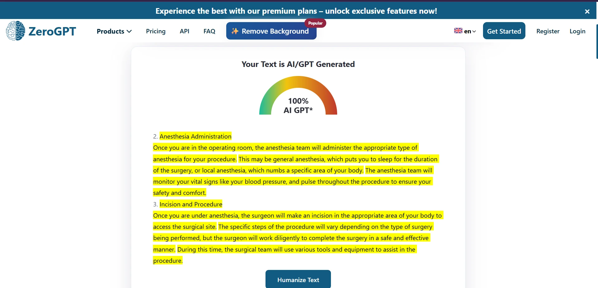 ZeroGPT result example one