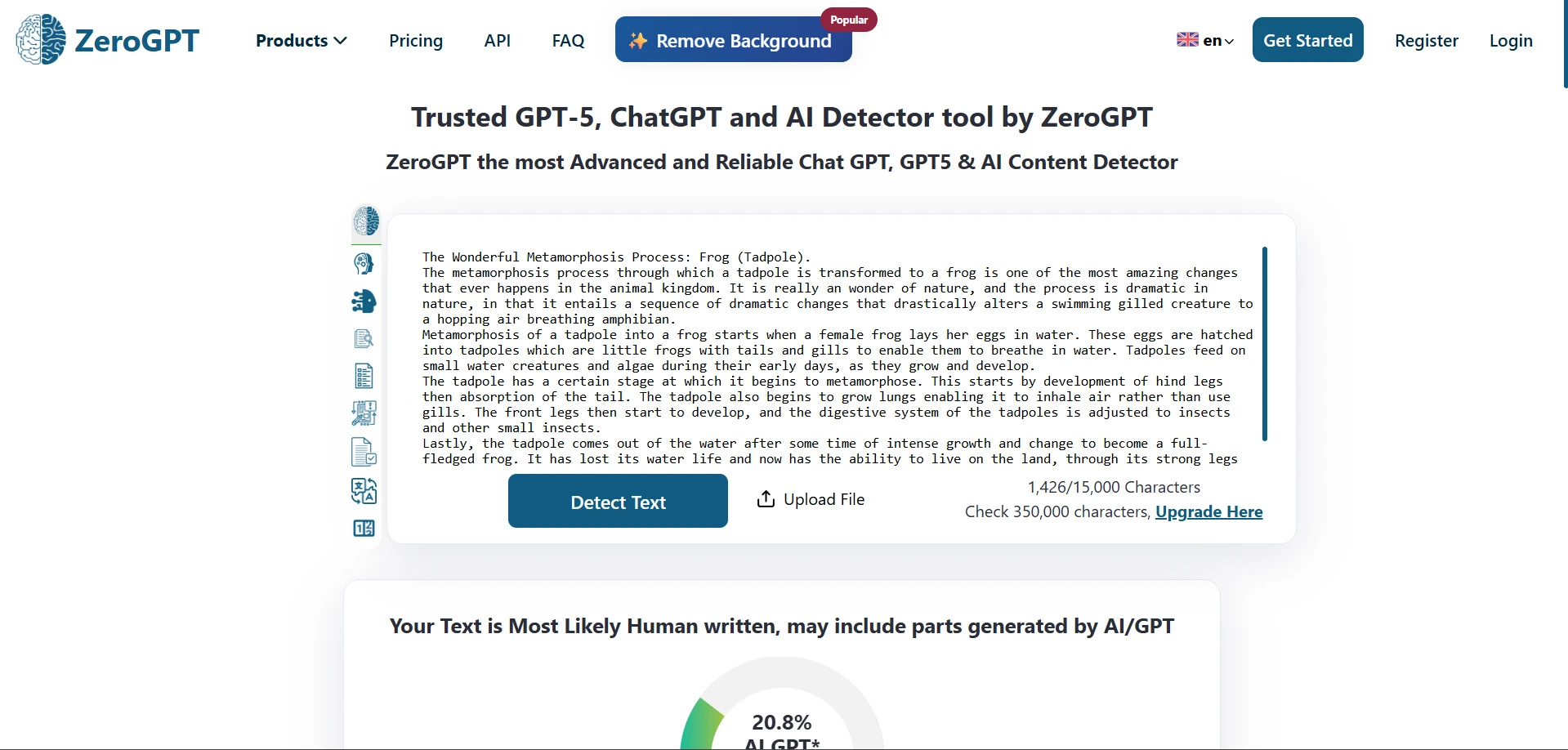 ZeroGPT result showing 20.8 percent AI