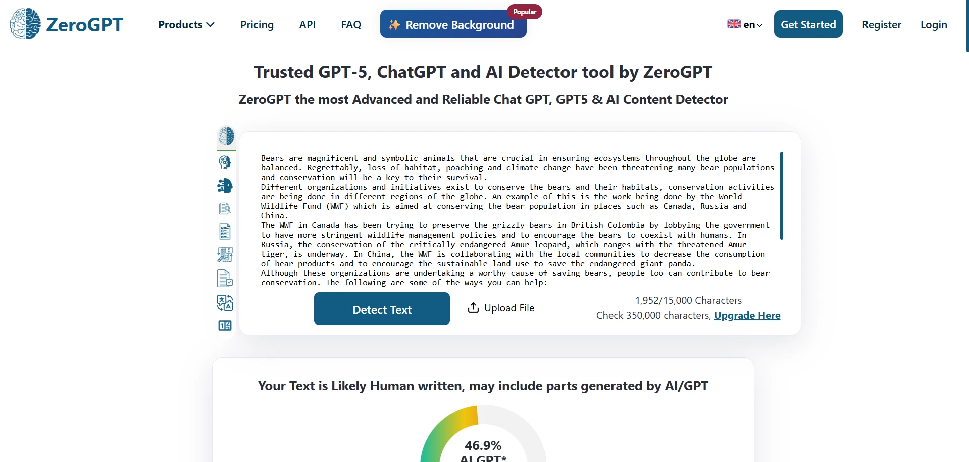 ZeroGPT result showing 46.9 percent AI