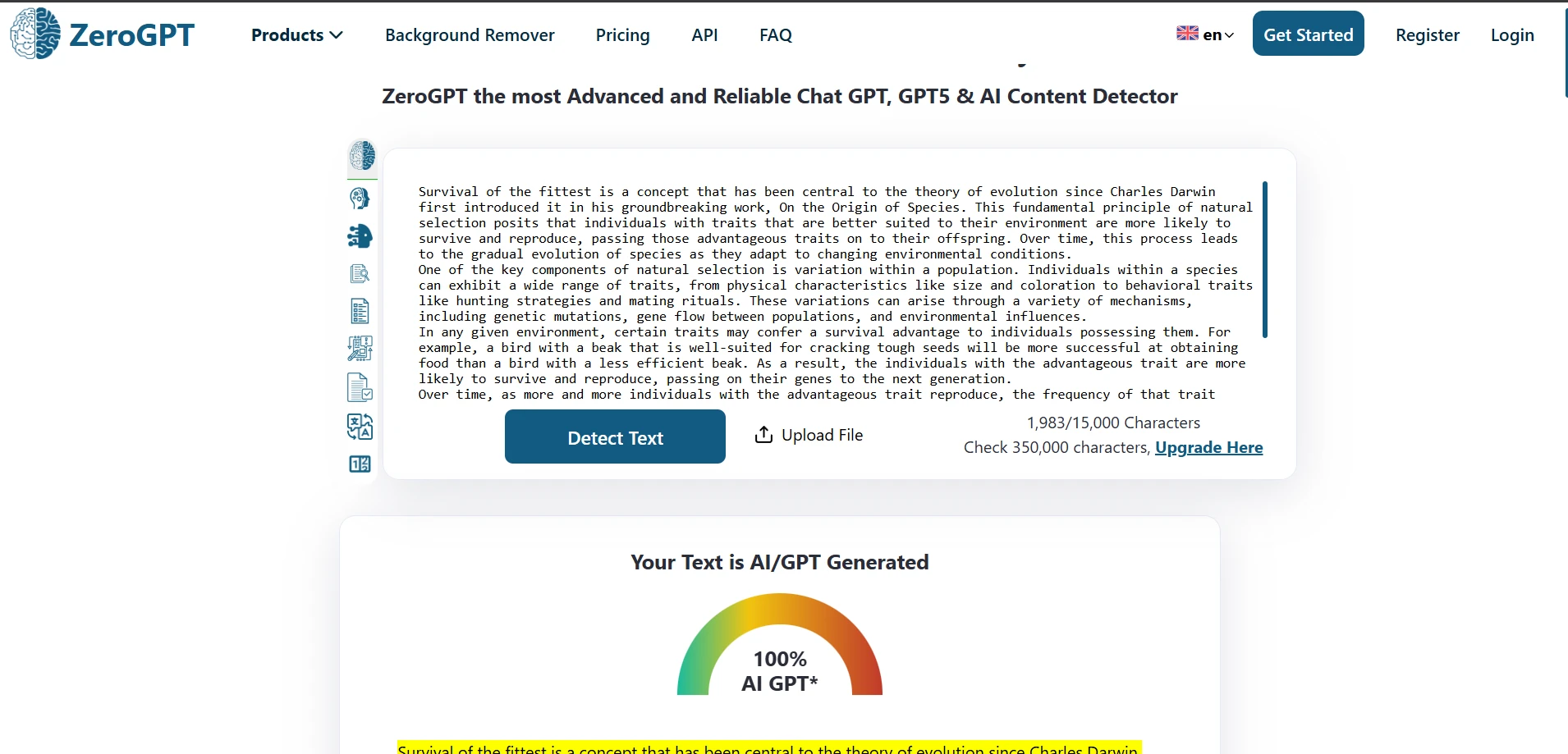 ZeroGPT check result screenshot 1