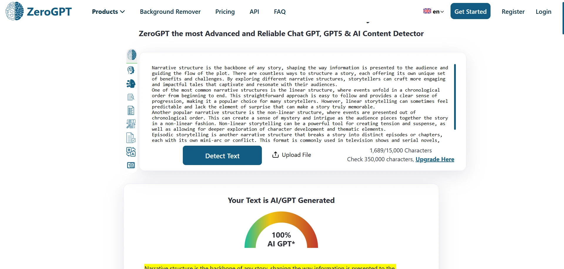 ZeroGPT check result screenshot 2