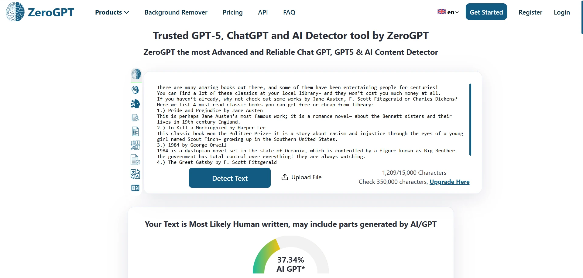 ZeroGPT check result screenshot 3